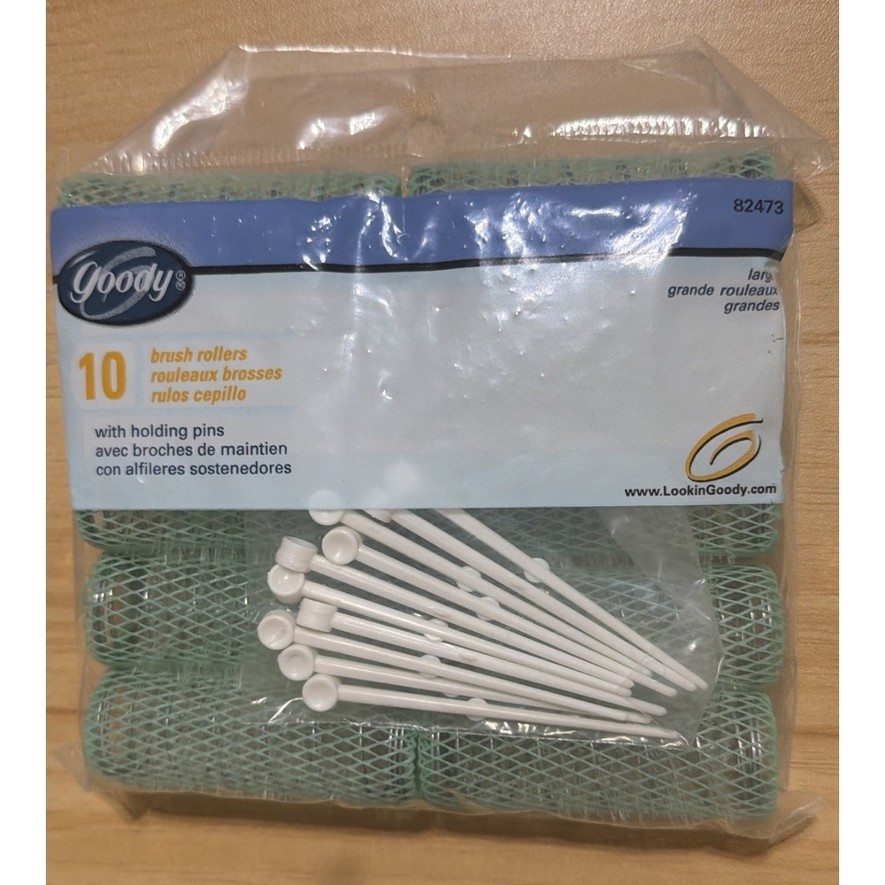 Vintage NIP Goody Large Brush Rollers Green 10 Pack With Holding Pins #82473